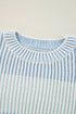 Relaxed Fit Striped Ribbed Knit Crew Neck Sweater