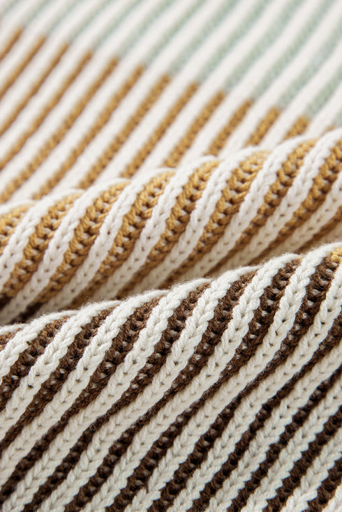Relaxed Fit Striped Ribbed Knit Crew Neck Sweater