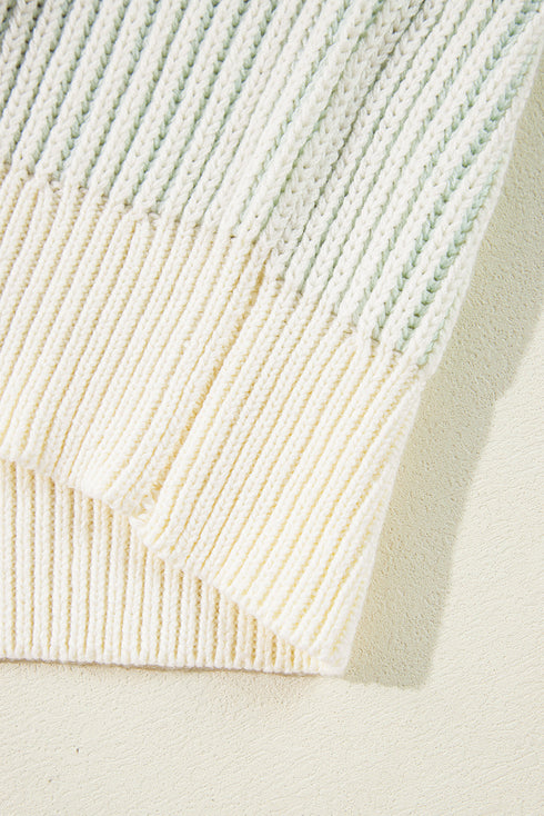 Relaxed Fit Striped Ribbed Knit Crew Neck Sweater