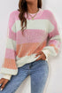 Relaxed Fit Striped Ribbed Knit Crew Neck Sweater