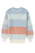 Relaxed Fit Striped Ribbed Knit Crew Neck Sweater