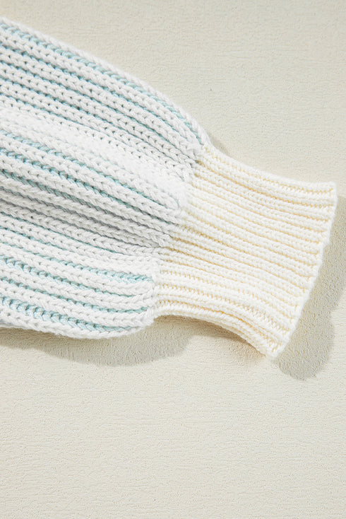 Relaxed Fit Striped Ribbed Knit Crew Neck Sweater