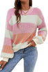 Relaxed Fit Striped Ribbed Knit Crew Neck Sweater