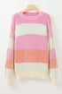 Relaxed Fit Striped Ribbed Knit Crew Neck Sweater