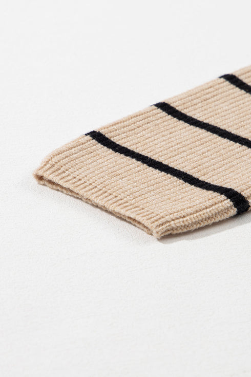 Relaxed Fit Striped Ribbed Open Front Cardigan