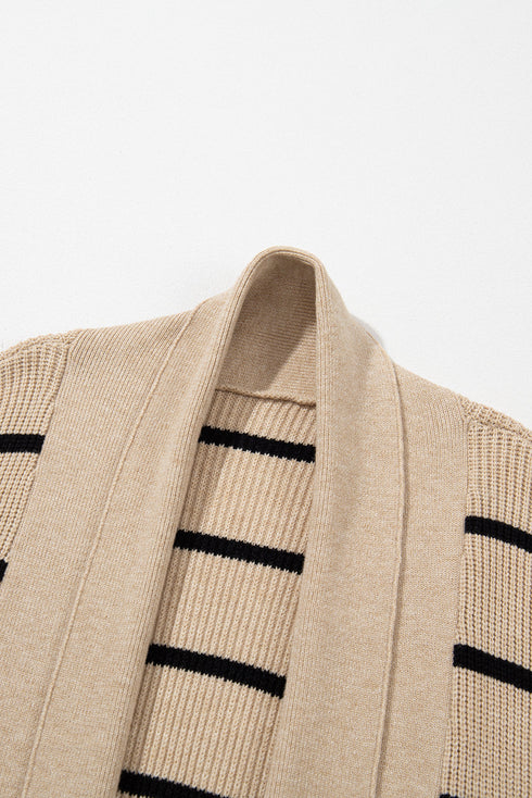 Relaxed Fit Striped Ribbed Open Front Cardigan