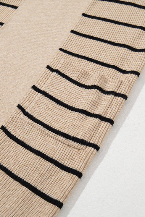 Relaxed Fit Striped Ribbed Open Front Cardigan