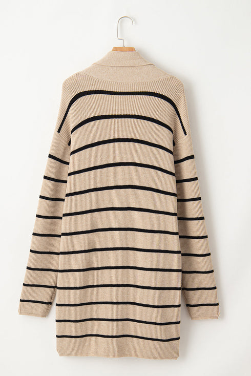 Relaxed Fit Striped Ribbed Open Front Cardigan