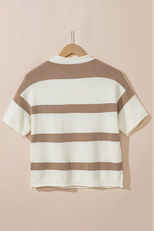 Relaxed Fit Striped Short Sleeve Boxy Knit Sweater