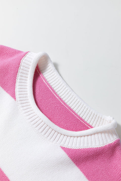 Relaxed Fit Striped Short Sleeve Boxy Knit Sweater