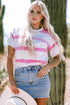 Relaxed Fit Striped Short Sleeve Boxy Knit Sweater