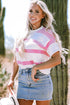 Relaxed Fit Striped Short Sleeve Boxy Knit Sweater