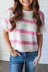 Relaxed Fit Striped Short Sleeve Boxy Knit Sweater