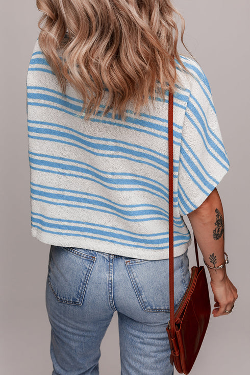 Relaxed Fit Striped Short Sleeve Dolman Knit Top