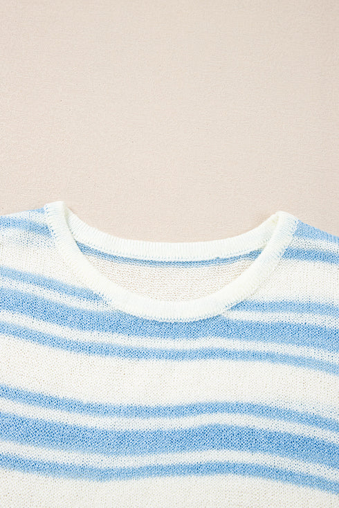 Relaxed Fit Striped Short Sleeve Dolman Knit Top