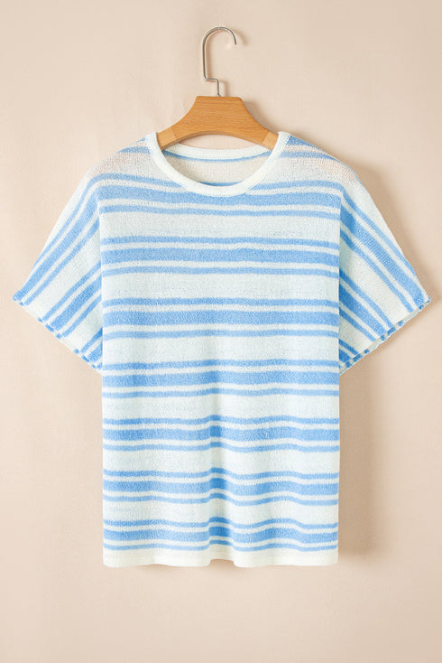 Relaxed Fit Striped Short Sleeve Dolman Knit Top