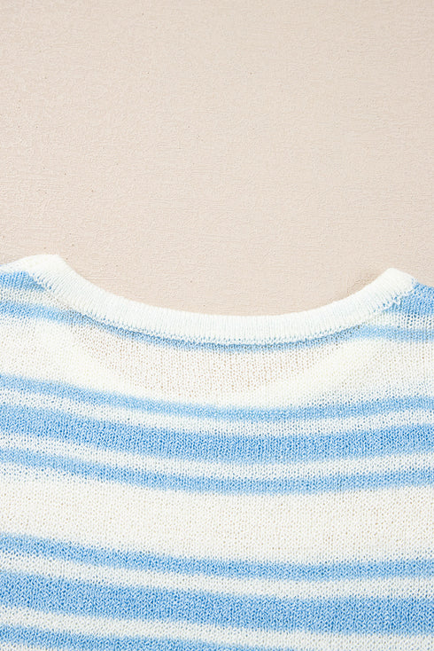 Relaxed Fit Striped Short Sleeve Dolman Knit Top