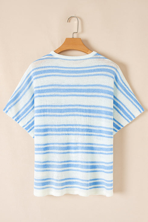 Relaxed Fit Striped Short Sleeve Dolman Knit Top
