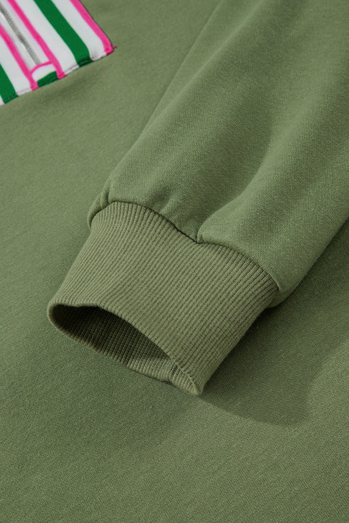 Relaxed Fit Striped Trim Half Zip Pullover Sweatshirt