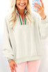 Relaxed Fit Striped Trim Half Zip Pullover Sweatshirt