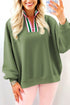 Relaxed Fit Striped Trim Half Zip Pullover Sweatshirt