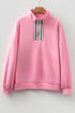 Relaxed Fit Striped Trim Half Zip Pullover Sweatshirt