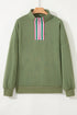 Relaxed Fit Striped Trim Half Zip Pullover Sweatshirt