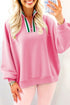 Relaxed Fit Striped Trim Half Zip Pullover Sweatshirt