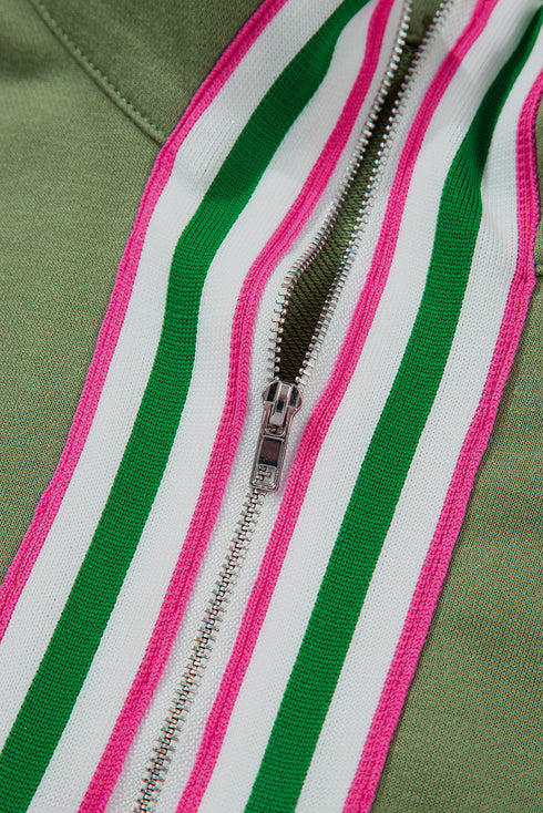 Relaxed Fit Striped Trim Half Zip Pullover Sweatshirt