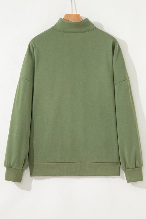 Relaxed Fit Striped Trim Half Zip Pullover Sweatshirt