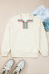 Relaxed Fit Striped Trim Half Zip Pullover Sweatshirt