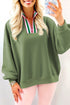 Relaxed Fit Striped Trim Half Zip Pullover Sweatshirt