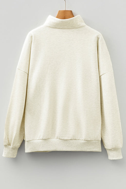 Relaxed Fit Striped Trim Half Zip Pullover Sweatshirt