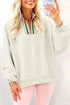 Relaxed Fit Striped Trim Half Zip Pullover Sweatshirt