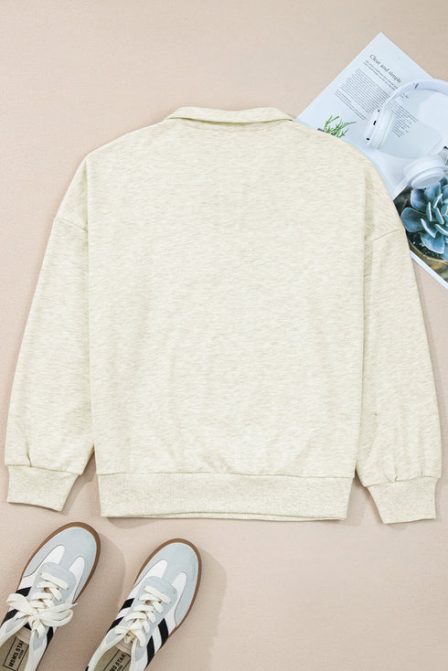 Relaxed Fit Striped Trim Half Zip Pullover Sweatshirt