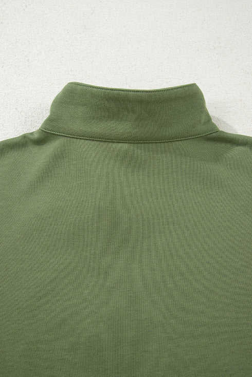 Relaxed Fit Striped Trim Half Zip Pullover Sweatshirt