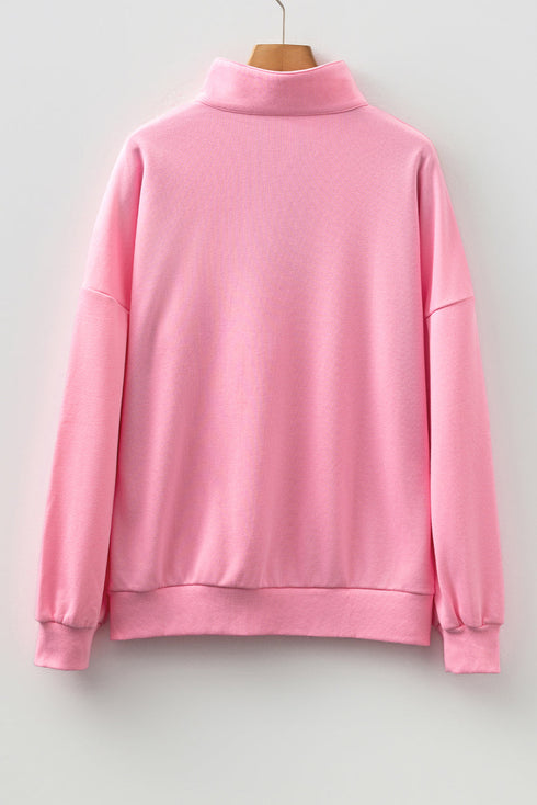 Relaxed Fit Striped Trim Half Zip Pullover Sweatshirt