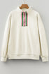 Relaxed Fit Striped Trim Half Zip Pullover Sweatshirt