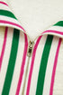Relaxed Fit Striped Trim Half Zip Pullover Sweatshirt