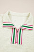 Relaxed Fit Striped Trim Half Zip Pullover Sweatshirt