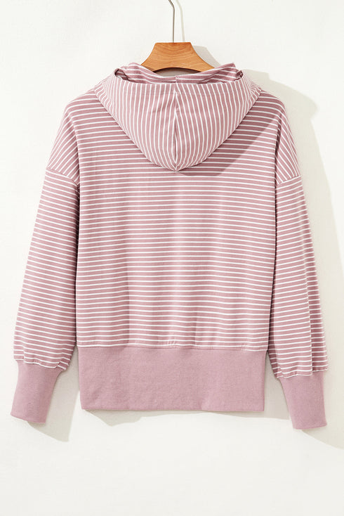 Relaxed Fit Striped V Neck Split Hem Hoodie