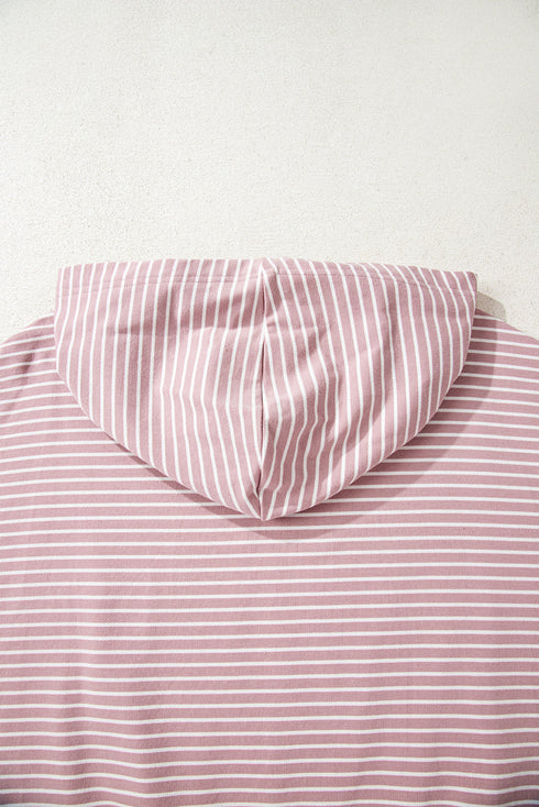 Relaxed Fit Striped V Neck Split Hem Hoodie