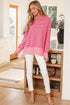 Relaxed Fit Striped V Neck Split Hem Hoodie