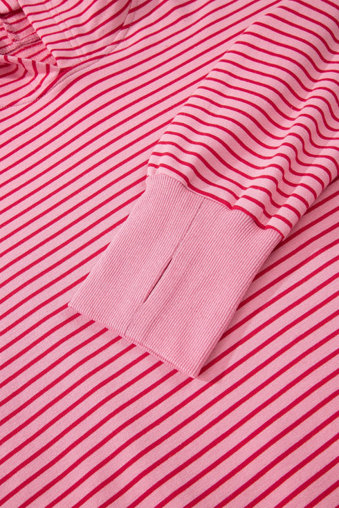 Relaxed Fit Striped V Neck Split Hem Hoodie