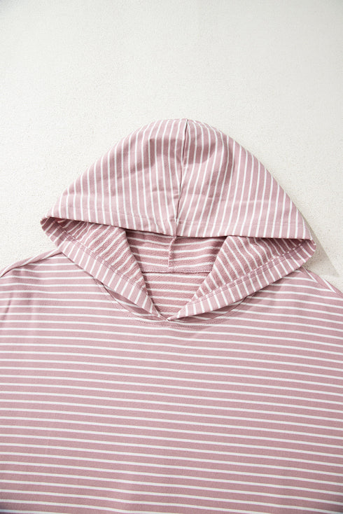 Relaxed Fit Striped V Neck Split Hem Hoodie