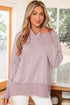 Relaxed Fit Striped V Neck Split Hem Hoodie