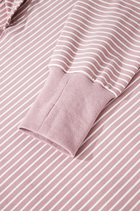 Relaxed Fit Striped V Neck Split Hem Hoodie
