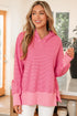 Relaxed Fit Striped V Neck Split Hem Hoodie