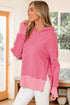 Relaxed Fit Striped V Neck Split Hem Hoodie