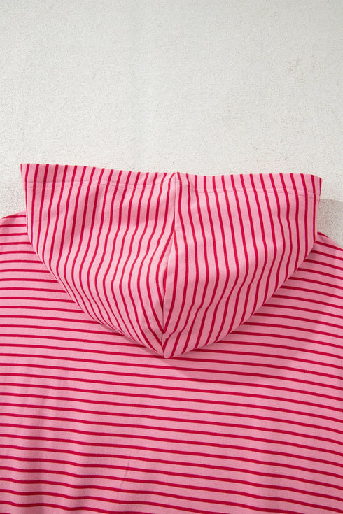 Relaxed Fit Striped V Neck Split Hem Hoodie